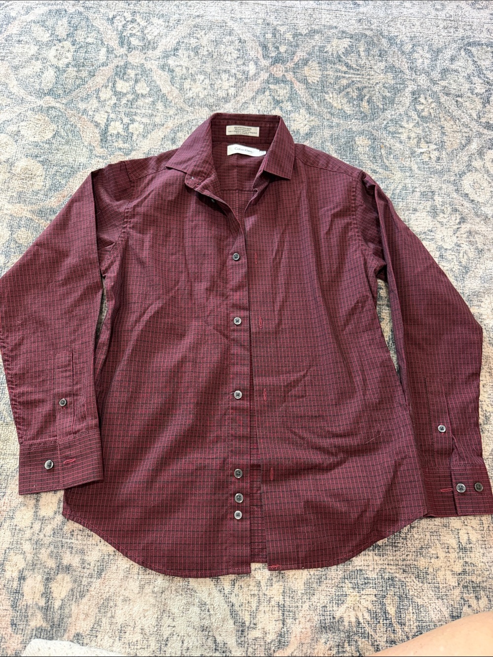 Calvin Klein Boy’s Burgundy Patterned Dress Shirt